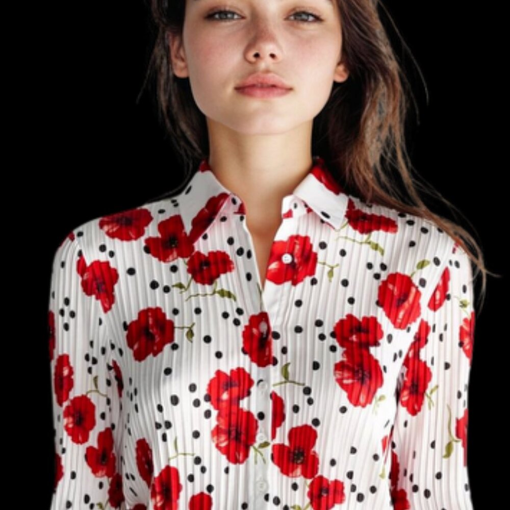 Sunny Leigh & Halley Mathews Blouse 1X+XL Pleated Ruffle V-Neck Bell Sleeve(#52 - Picture 3 of 12